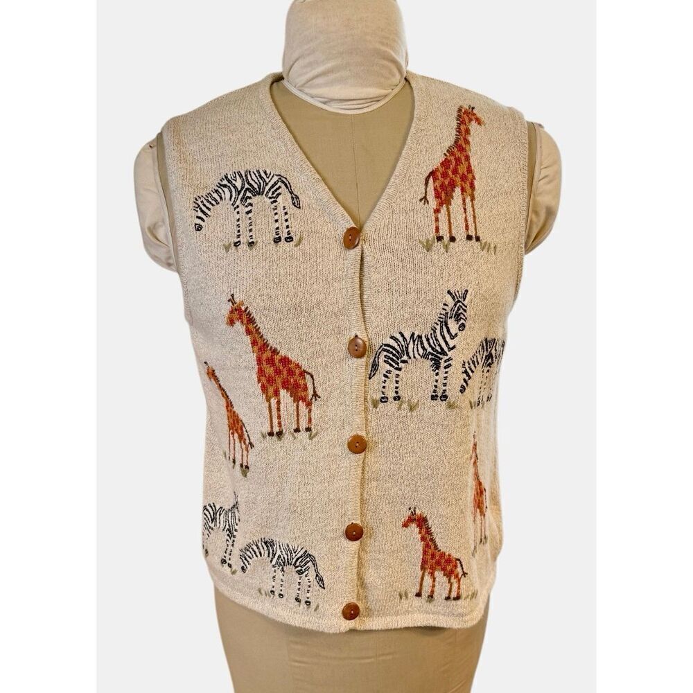 Marisa Christima Zebra Giraffe Vest Sz. M Silk/Cotton Blend Safari
